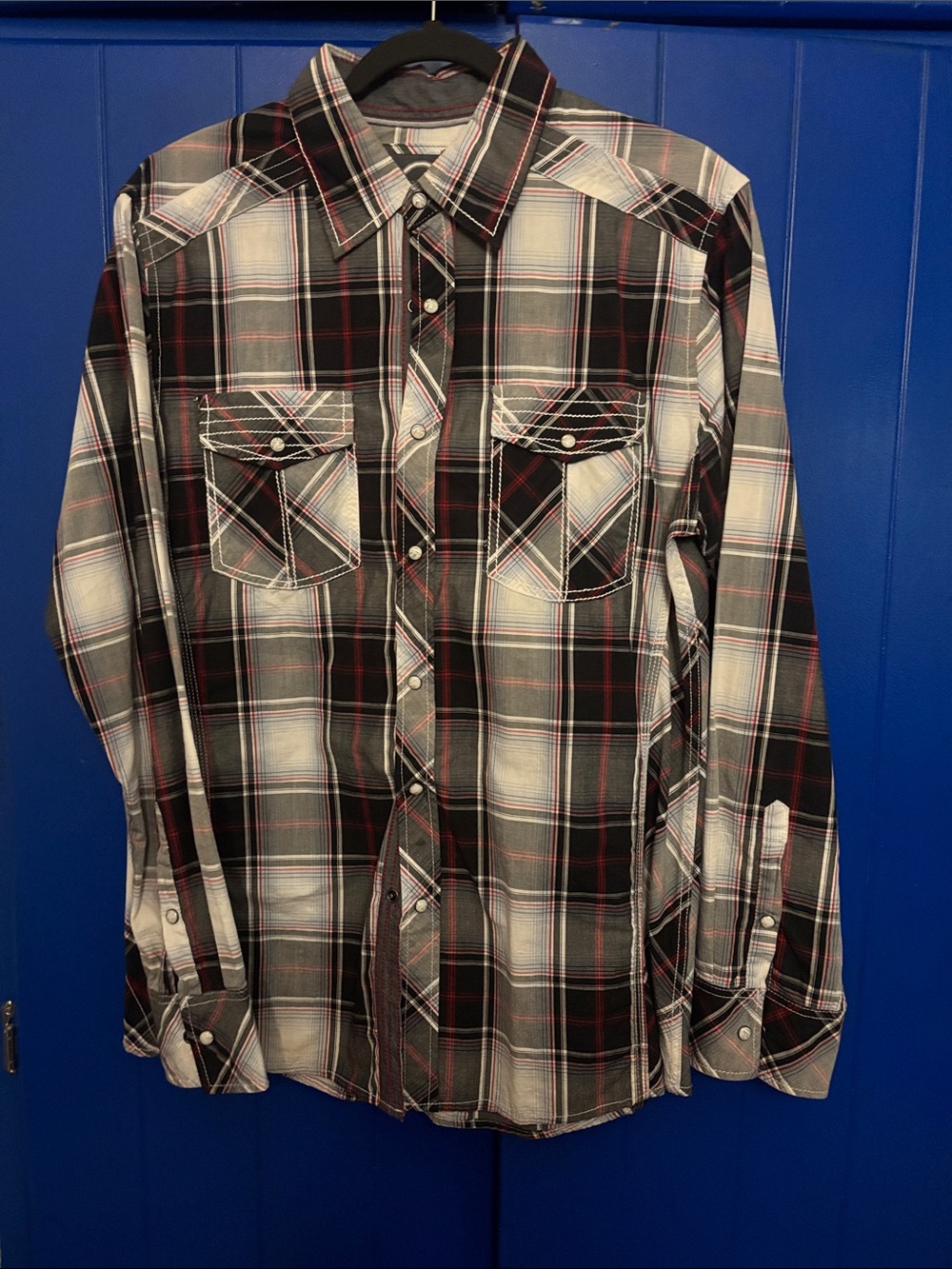 BKE- Men's Black and White Plaid Button-Down Shirt